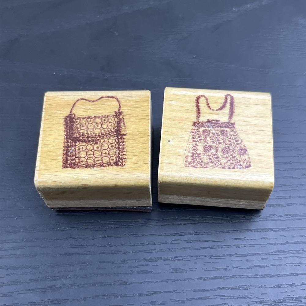 Purse Embossing Stamp Lot of 2 Handbag Fashion Craft Embossers Wood Mounted